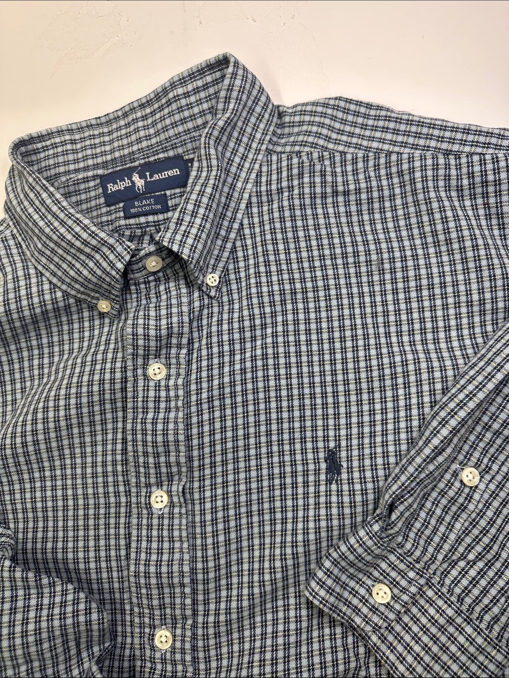 Ralph Lauren Blake Button Up Shirt, Blue Plaid, Men's XXL Cotton Long Sleeve
